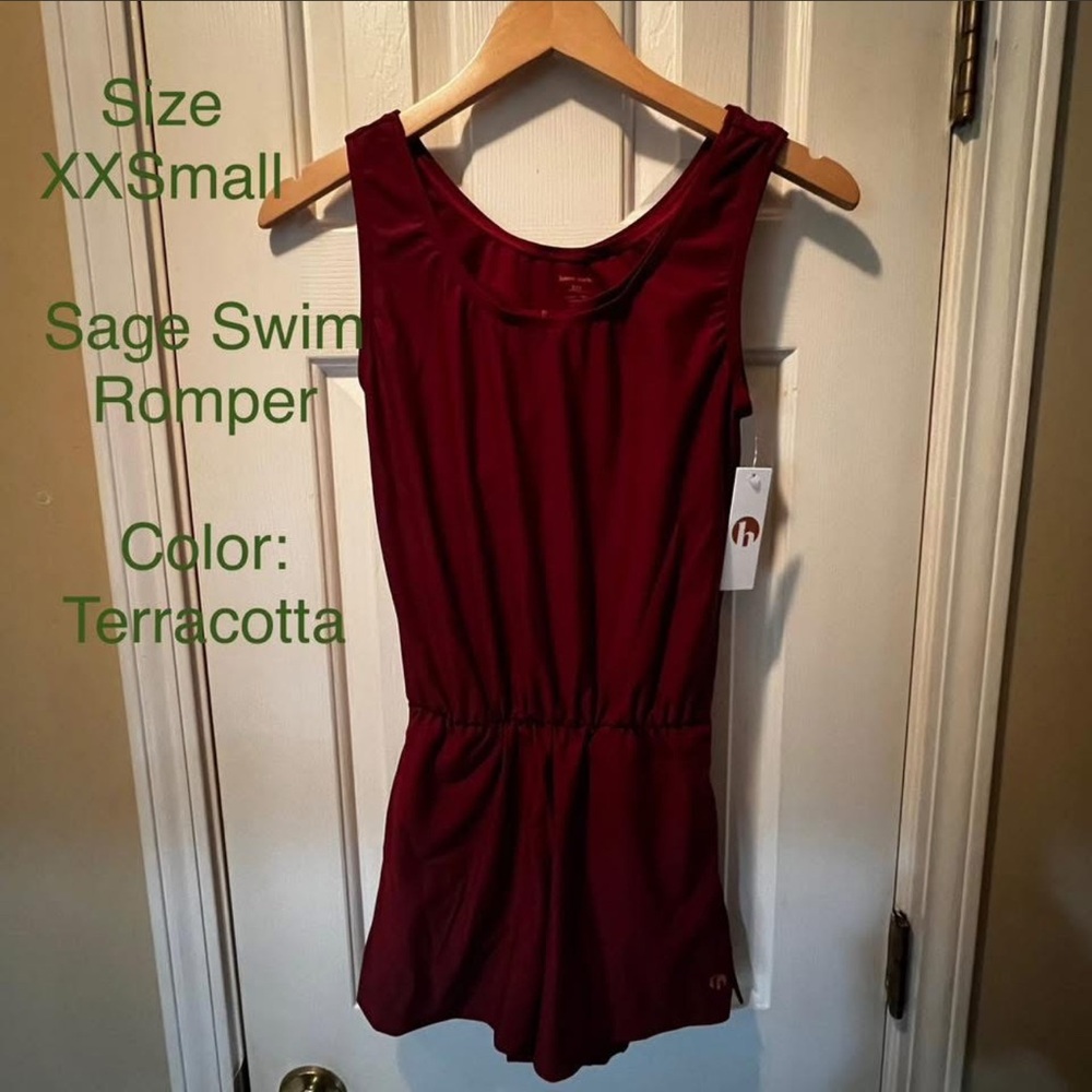 HONEY MARK Sage Swim Romper- Terracotta-NWT